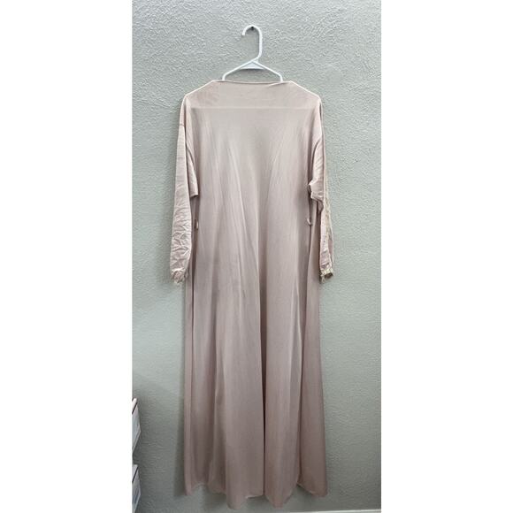 Jrs by Barad Womens Robe Size 9 Pink Maxi Silky Lace VTG Open Front Long Sleeve - Picture 10 of 16